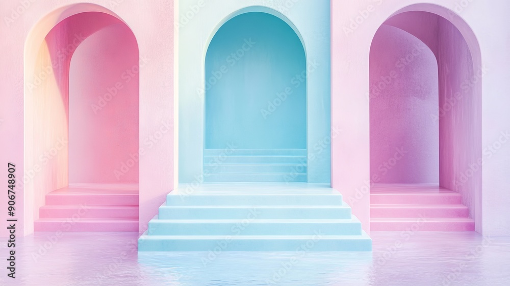 Pastel-colored podium with soft lighting, gentle tones Pastel-colored podium with soft lighting, gentle tones