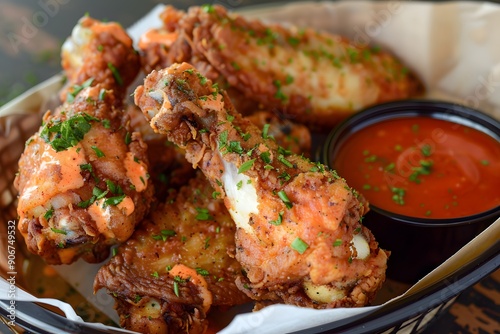 Crispy Fried Chicken Wings with Spicy Sauce photo