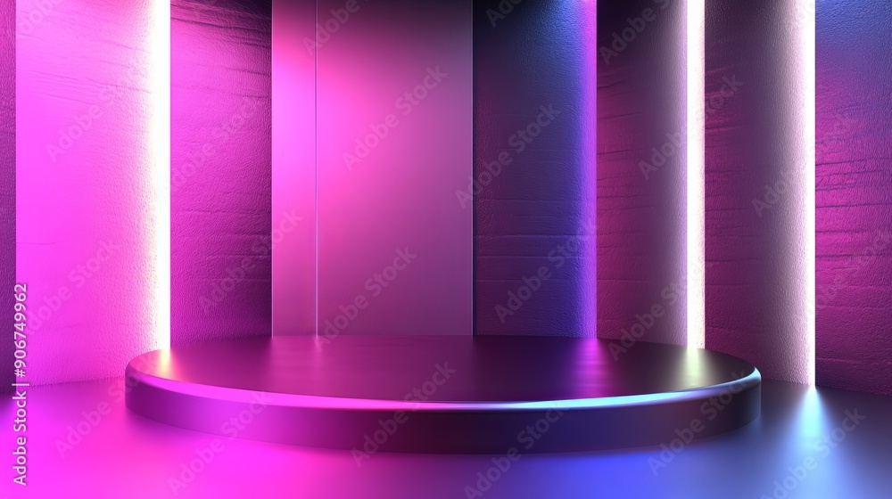 Shiny metallic podium with gradient lighting