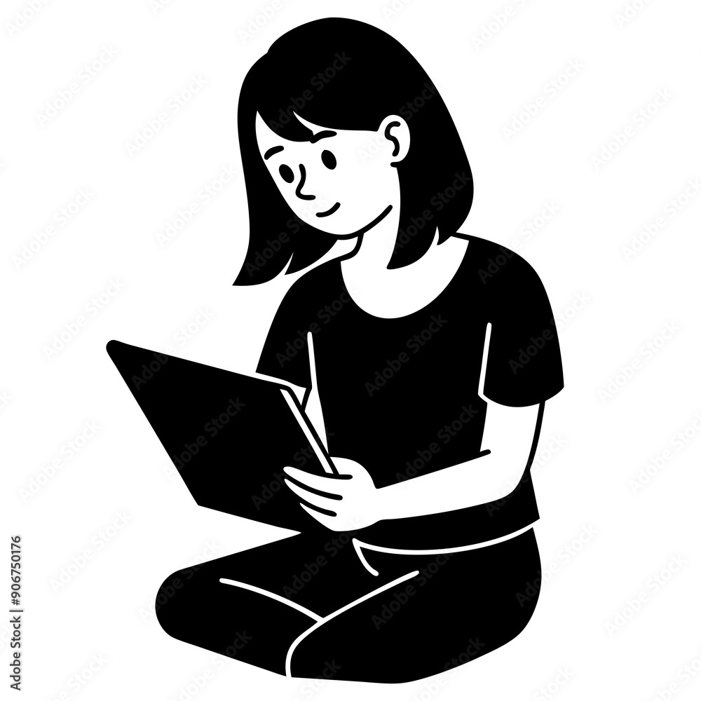Girl using a tablet, drawing or reading Girl using a tablet, drawing or reading