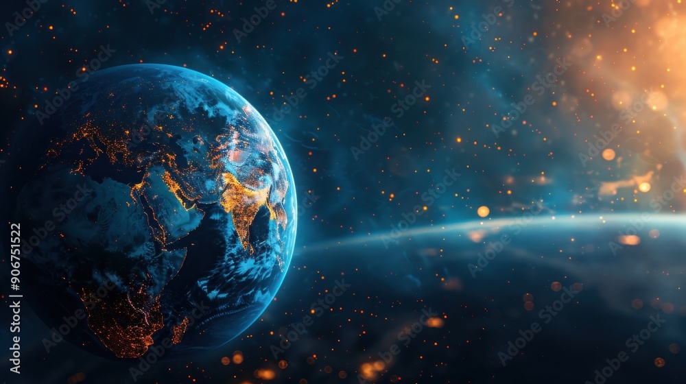Obraz premium Earth From Space, Illuminated by City Lights