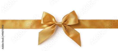 Golden Satin Ribbon Bow on White Background