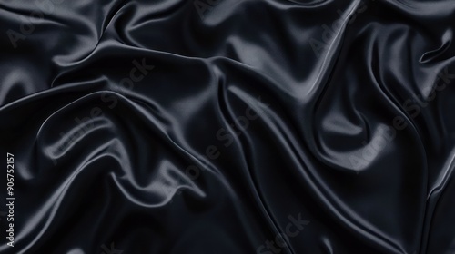 Draped Black Satin Fabric with Smooth, Silky Texture