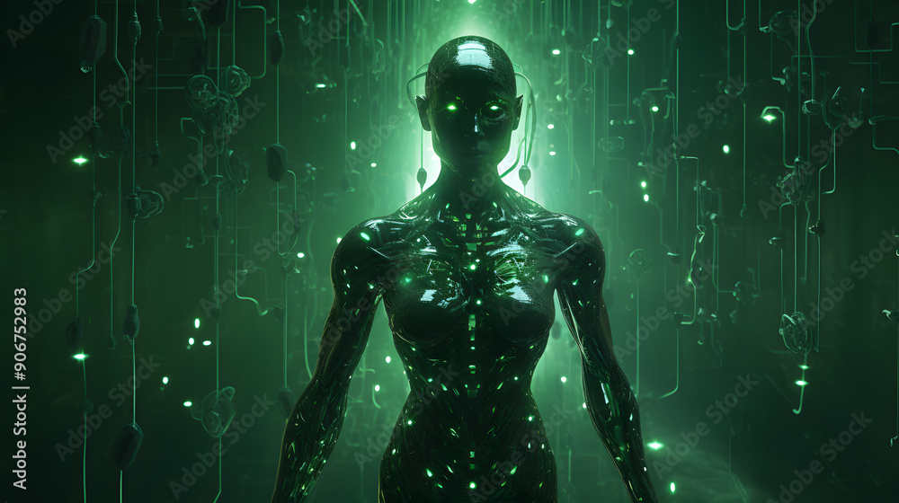 3d illustration rendering human power, resurrection, artificial intelligence, strength and wisdom combine with lightning, particles on dark background 3d illustration rendering human power, resurrection, artificial intelligence, strength and wisdom combine with lightning, particles on dark background