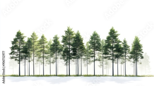 Wallpaper Mural A row of tall evergreen trees in a misty forest Torontodigital.ca