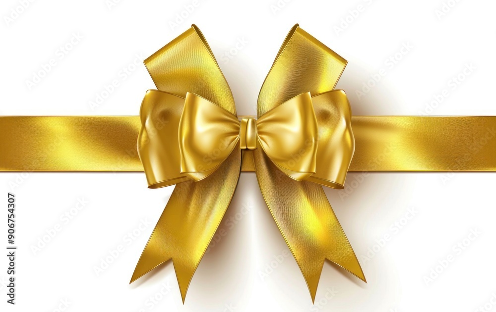 Golden Bow and Ribbon on White Background Golden Bow and Ribbon on White Background