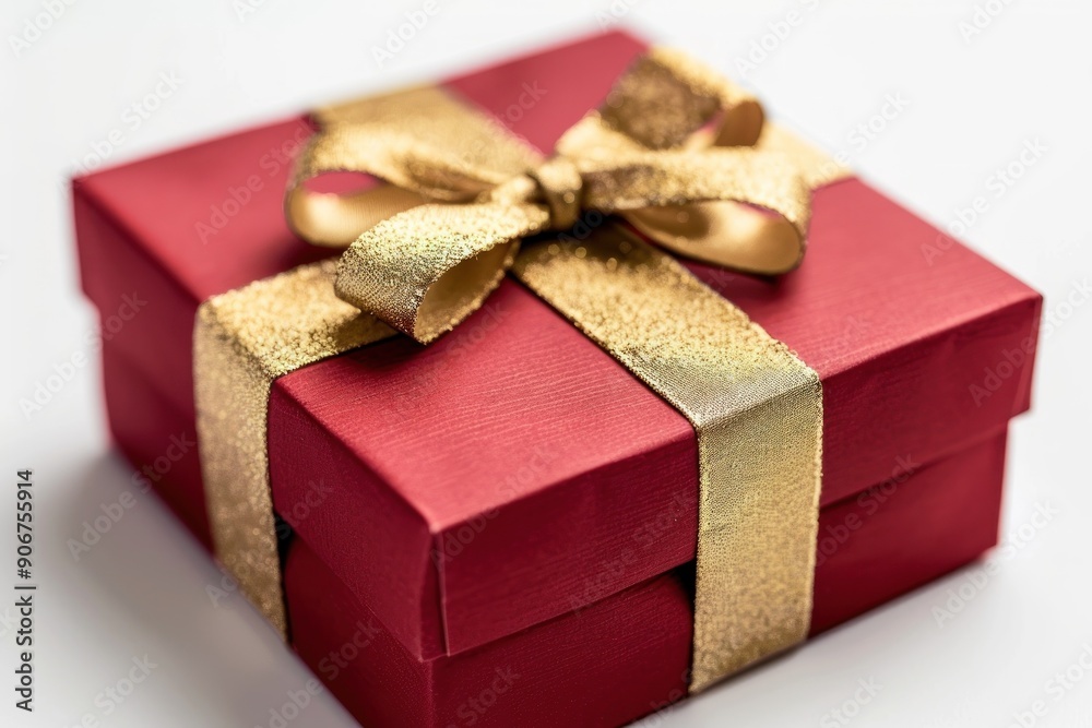 Red Gift Box with Golden Bow and Ribbon Red Gift Box with Golden Bow and Ribbon