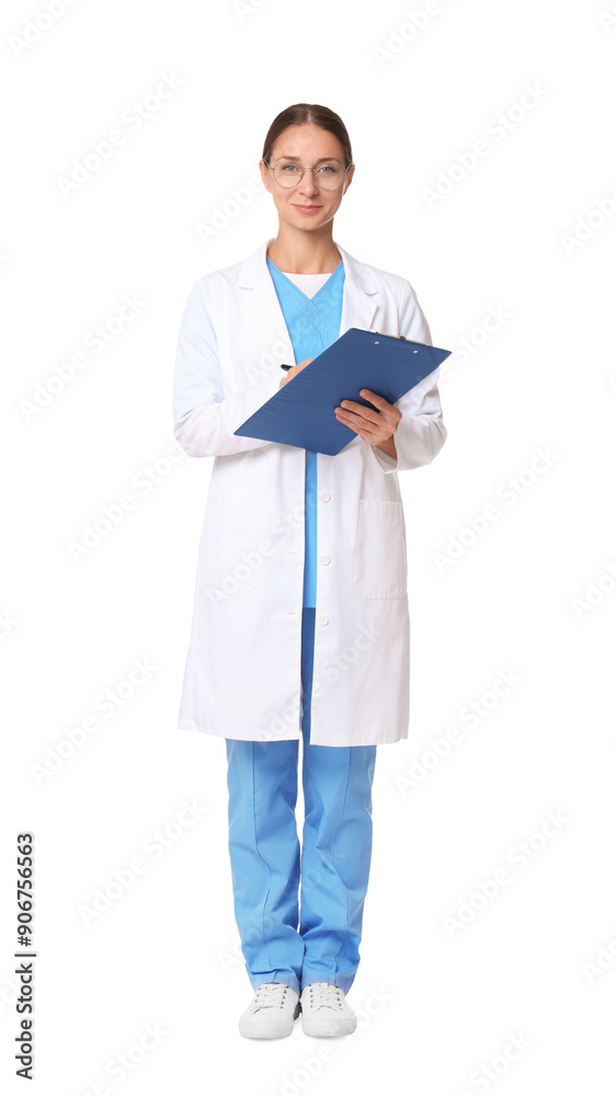 Nurse in medical uniform with clipboard on white background Nurse in medical uniform with clipboard on white background