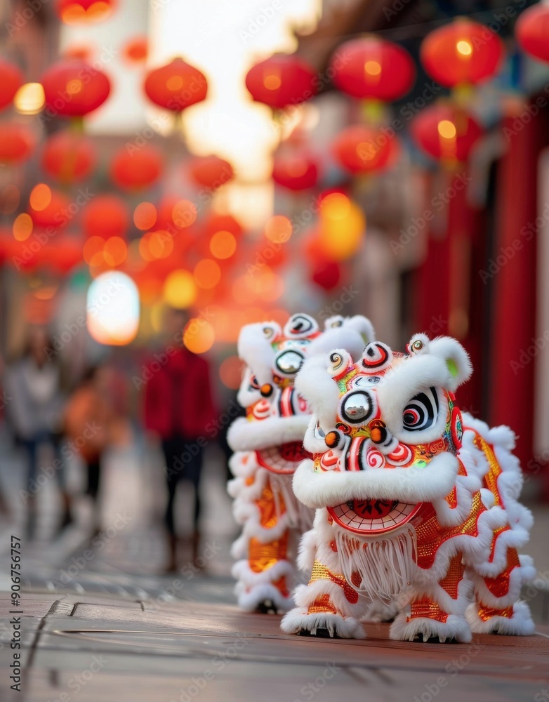 Traditional Lion Dance Performance During Lunar New Year Celebrations in Chinatown Traditional Lion Dance Performance During Lunar New Year Celebrations in Chinatown