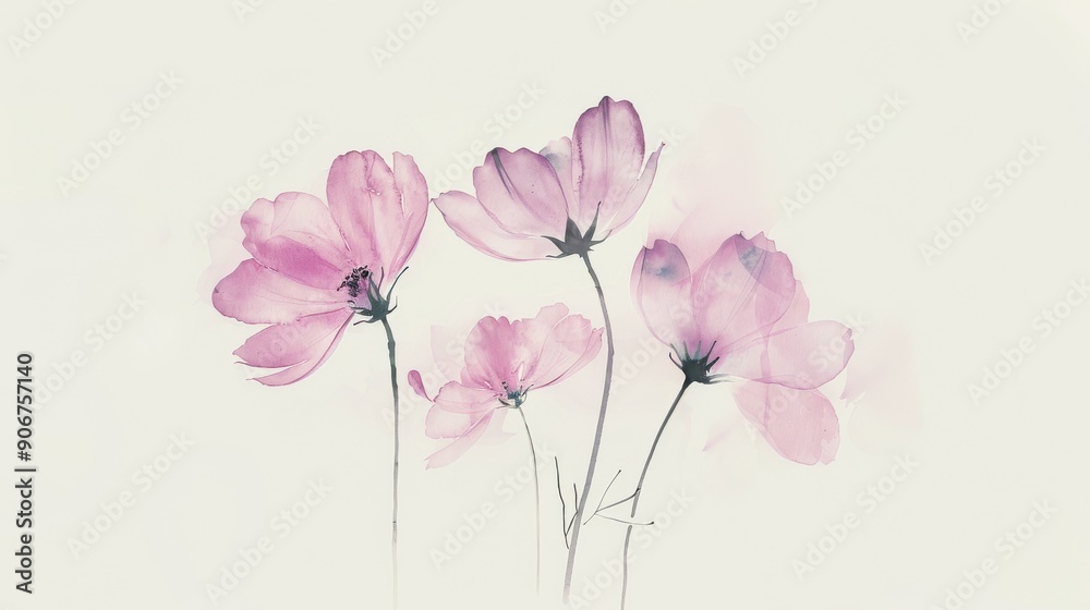 Delicate watercolor painting of pink flowers on a white background. Delicate watercolor painting of pink flowers on a white background.