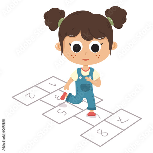 Vector illustration of children playing hopscotch
