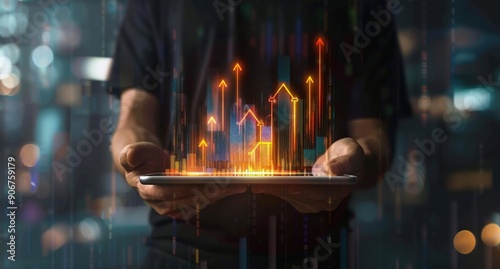 Hand Holding Tablet With Upward Trend Graph
