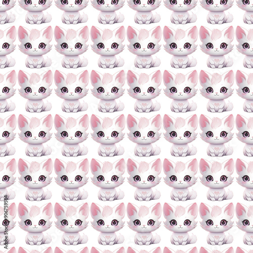 Kawaii female baby cat seamless pattern design