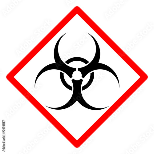 Biohazard warning sign or symbol, caused by biological microorganisms, viruses or toxins. Simple flat vector caution sign Danger Biological waste threat warning. Medical Waste