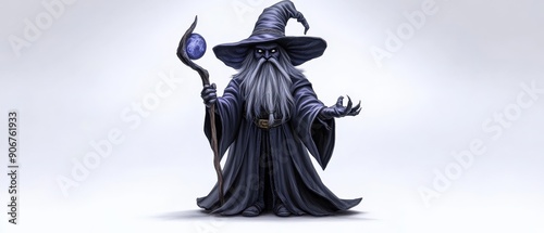 A mystical wizard character wearing a flowing robe and holding a magical staff, perfect for fantasy-themed projects.