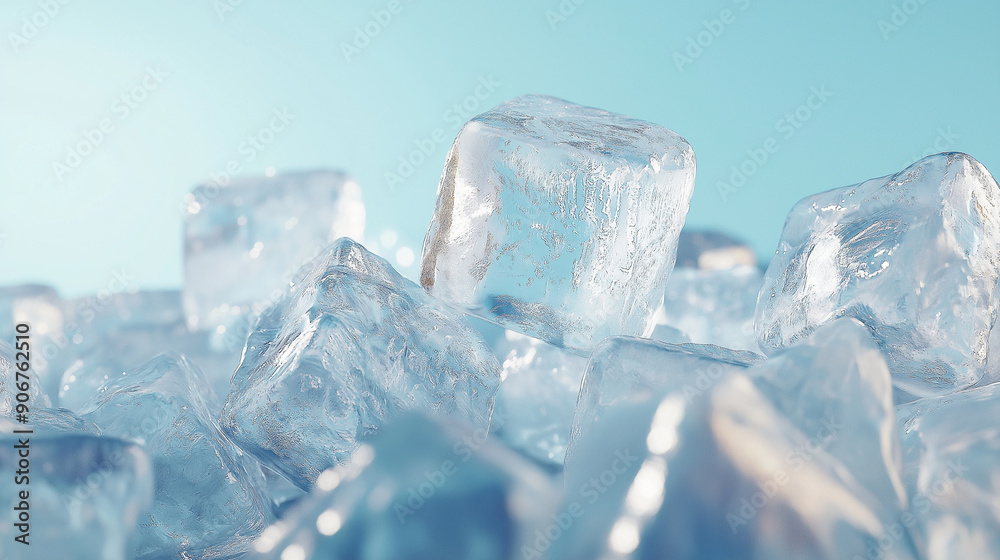Close-up of translucent ice cubes with visible texture, emphasizing freshness, coldness, and purity. Close-up of translucent ice cubes with visible texture, emphasizing freshness, coldness, and purity.