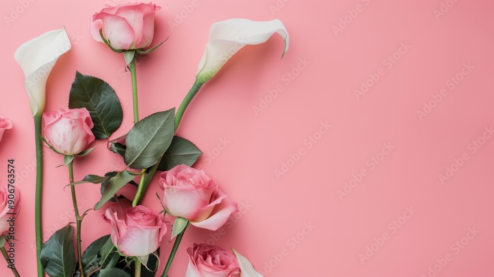 Fototapeta premium Pink and White Flowers on a Pink Background