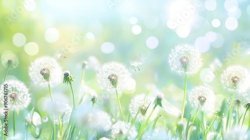 Dandelion Seeds Dispersing in a Green Meadow on a Sunny Day
