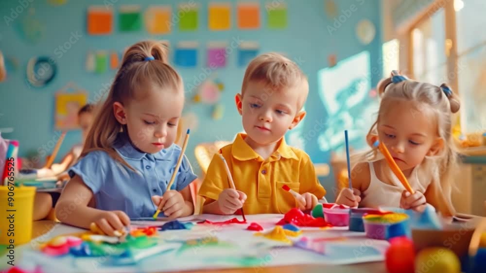 Children and friends paint with their own creativity in colorful colors ...