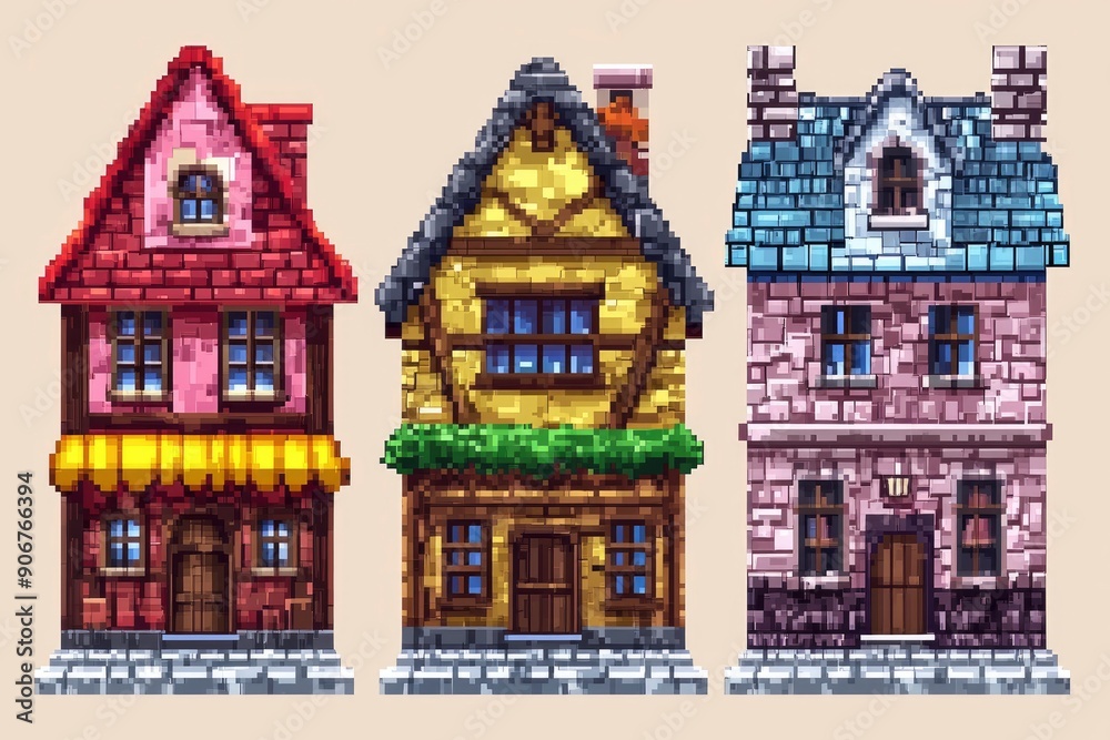 Fototapeta premium Pixelated Medieval Houses