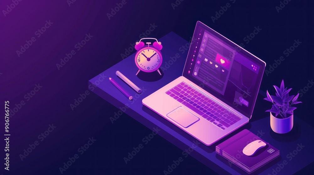 Fototapeta premium Isometric Illustration of a Laptop on a Desk