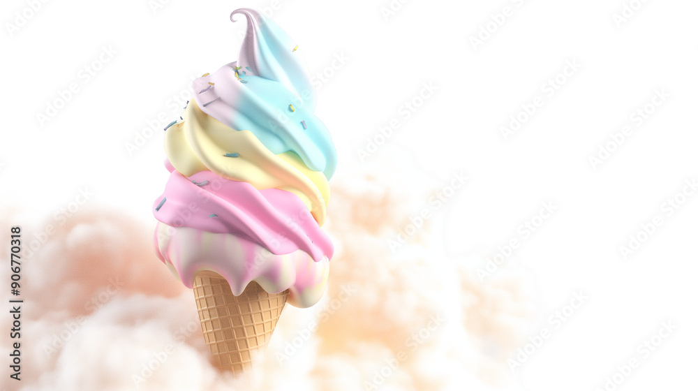 A colorful ice cream cone with rainbow swirls on top A colorful ice cream cone with rainbow swirls on top