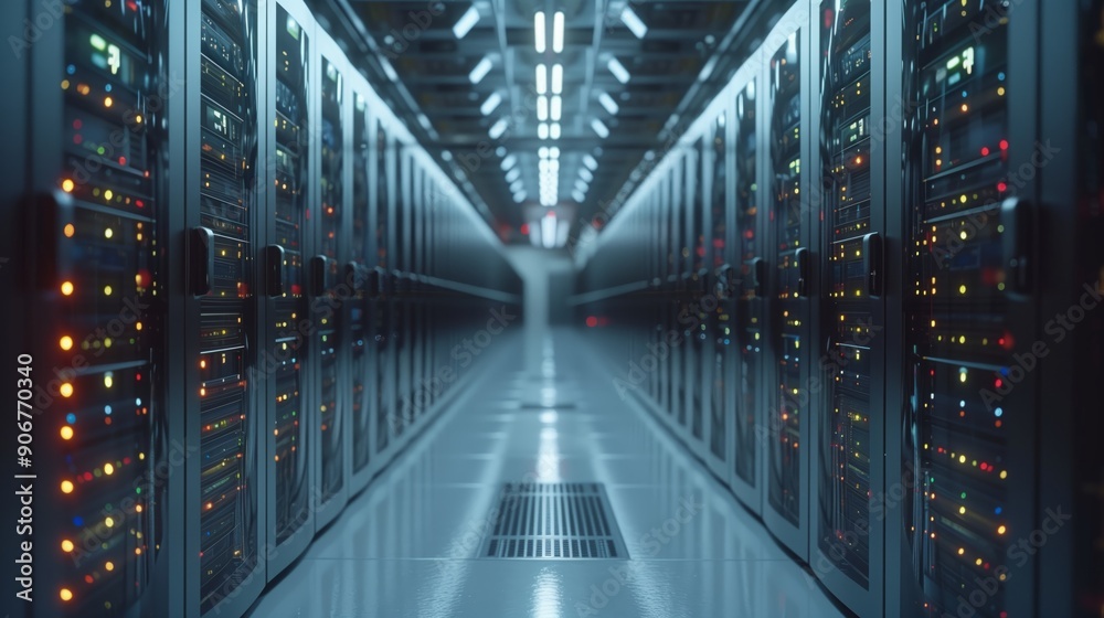 Rows of server racks in a dimly lit data center glow with colorful LED lights at night, showcasing advanced technology in a high-capacity storage setup. Rows of server racks in a dimly lit data center glow with colorful LED lights at night, showcasing advanced technology in a high-capacity storage setup.