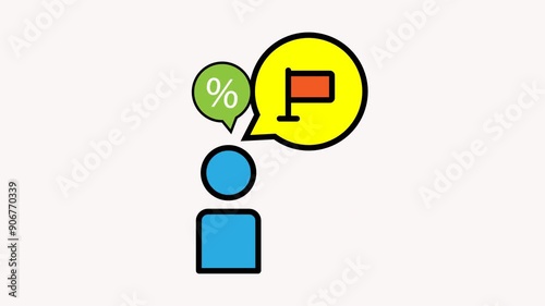 Blue person icon contemplating a percentage sign ideal for financial planning, investment advice, budgeting concepts, or analyzing profit margins.