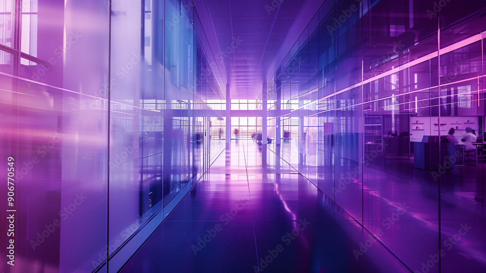 Soft focus abstract image of a modern office with vibrant lighting creating a dynamic atmosphere