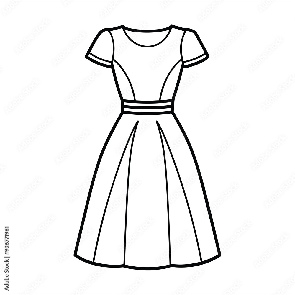 A stylish plain dress illustration line art vector A stylish plain dress illustration line art vector