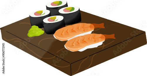 sushi, sashimi, and wasabi