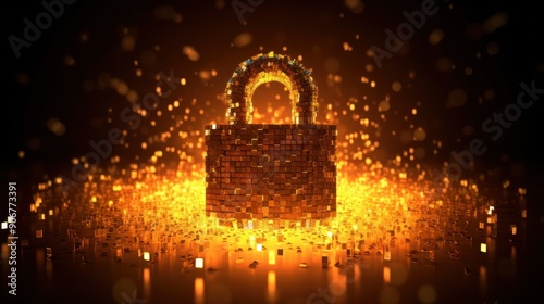 Golden Padlock Constructed from Cubes in a Field of Light photo