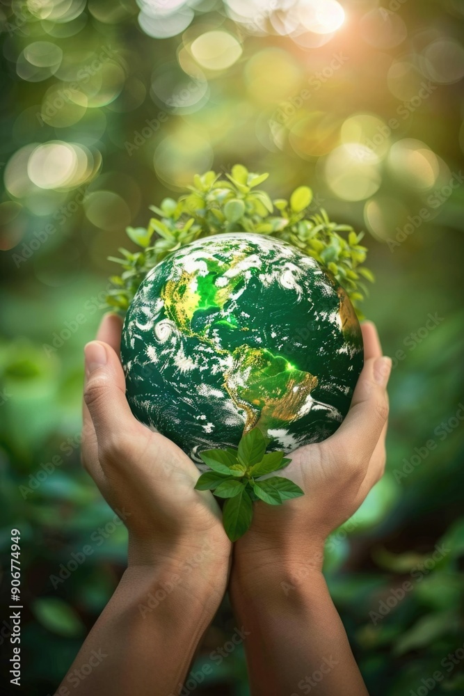 A person holds a green globe, symbolizing environmental awareness and protection A person holds a green globe, symbolizing environmental awareness and protection