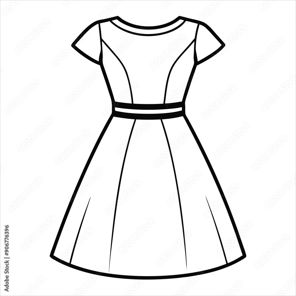 A stylish plain dress illustration line art vector A stylish plain dress illustration line art vector