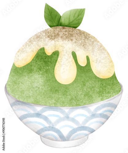 Matcha bingsu, watercolor hand painted 