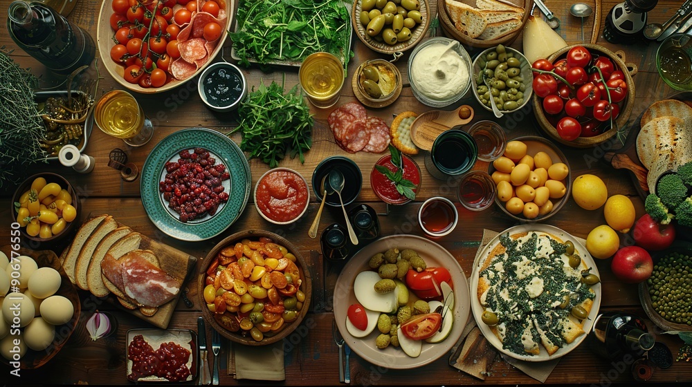 A Rustic Italian Feast on a Wooden Table