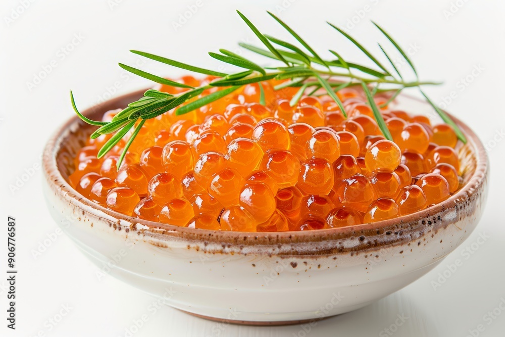 small dish filled with salmon caviar, presented in a minimalist style with a clean, white background small dish filled with salmon caviar, presented in a minimalist style with a clean, white background