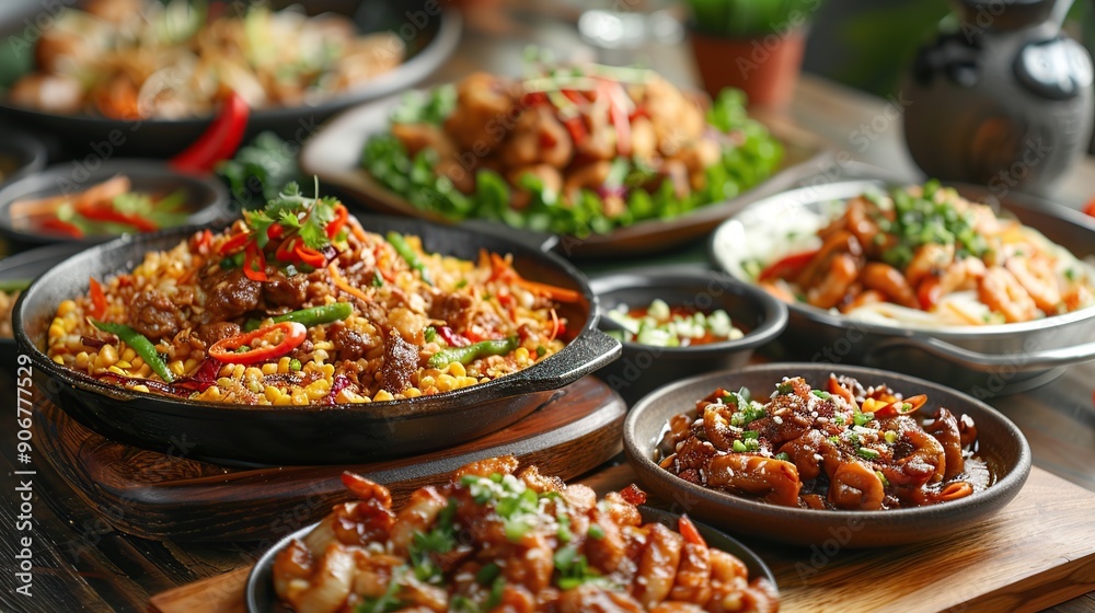 Delicious Asian Cuisine on a Wooden Table Delicious Asian Cuisine on a Wooden Table