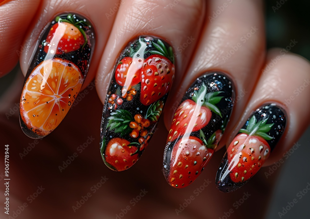 painted nails with fruit on them painted nails with fruit on them