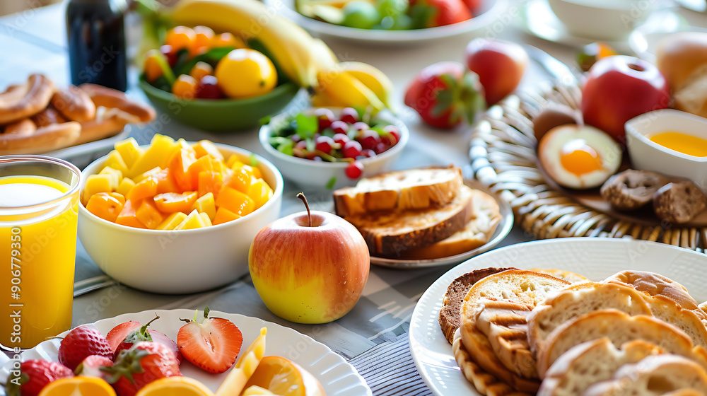 Served healthy food for breakfast at the dining table Served healthy food for breakfast at the dining table