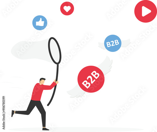 Social media network ads and internet. SMM, Internet notification. B2B word in speech bubble. B2B marketing. Flat vector illustration

