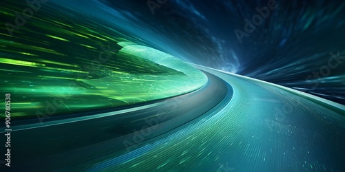 Digital technology speed connect blue green background, high-tech circuit board or futuristic interface