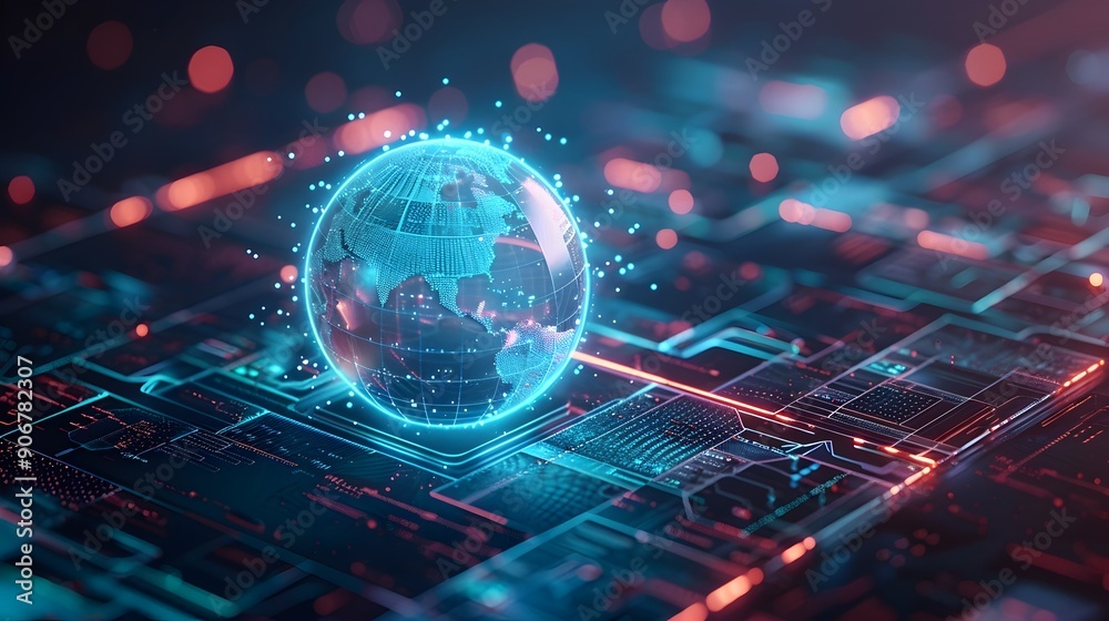 Isometric Futuristic Globe Icon Representing Digital Network Computing and Data Transmission Isometric Futuristic Globe Icon Representing Digital Network Computing and Data Transmission