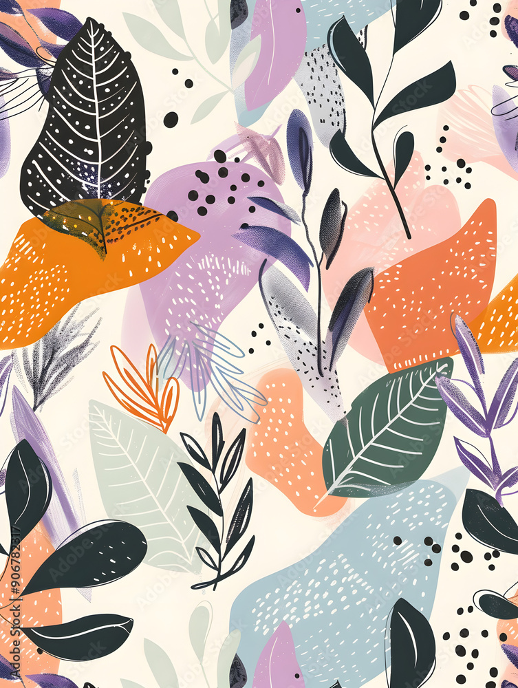 A colorful painting of leaves and flowers with a bright and cheerful mood A colorful painting of leaves and flowers with a bright and cheerful mood