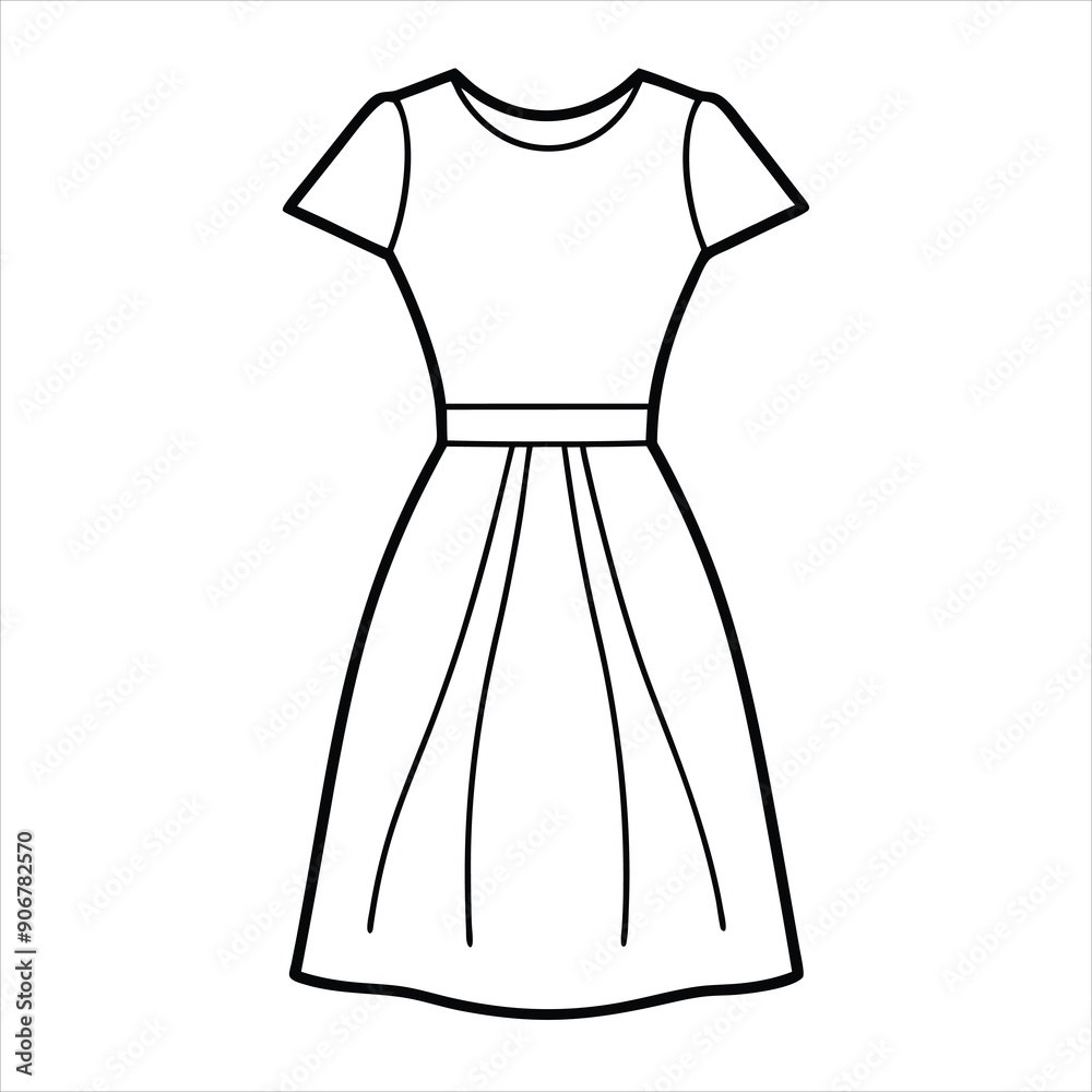 A stylish plain dress illustration line art vector A stylish plain dress illustration line art vector