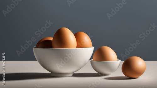 several eggs in a white bowl on the table