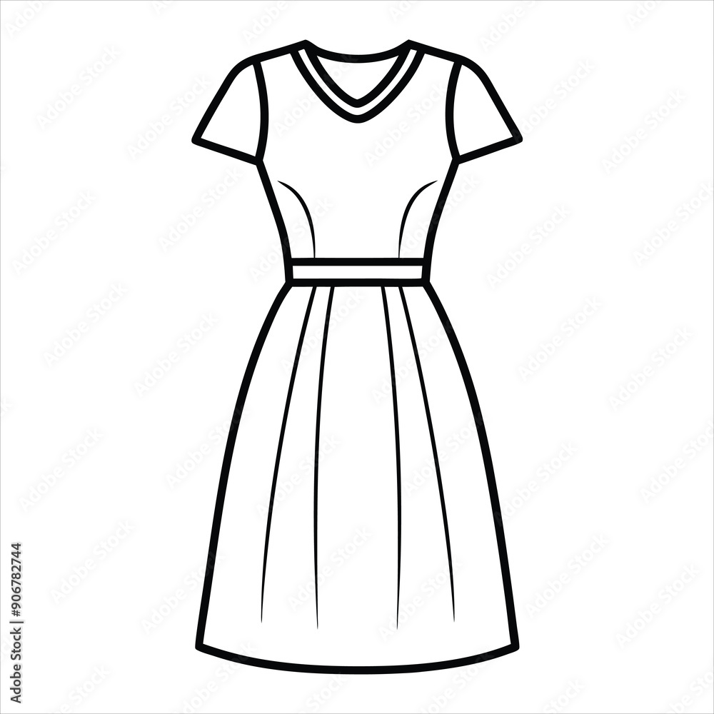 A stylish plain dress illustration line art vector A stylish plain dress illustration line art vector