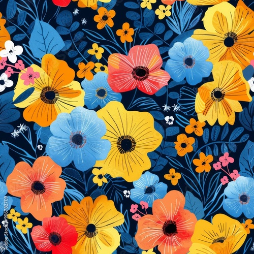 Seamless floral pattern with poppies and wildflowers © habiburrahaman