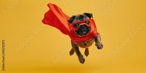 A playful pug dressed as a superhero, perfect for comics or cartoons photo