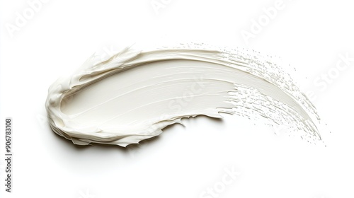 White beauty cream smear on a white background, highlighting the smooth texture and spread of the product photo